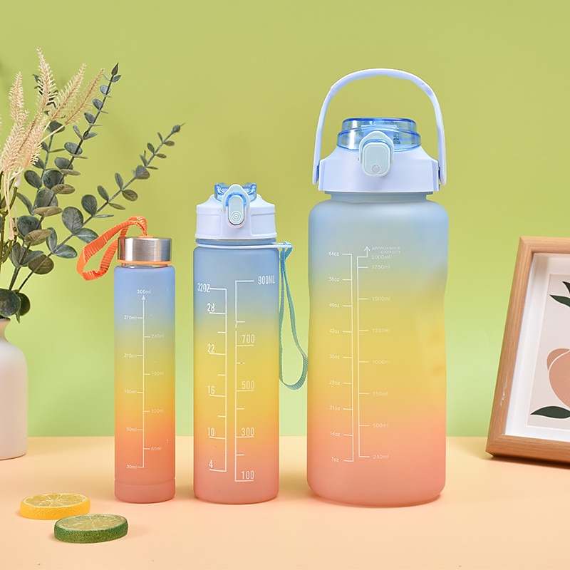 2000ml/900ml/300ml 3 pezzi tazza di plastica sfumata satinata tazza di paglia portatile di grande capacità con manico da viaggio all'aperto bottiglia di acqua smerigliata laureata colore sfumato bottiglia sportiva tazza di paglia del 2025 a $18.99 –P6