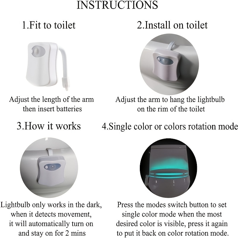 8/16 Color Motion Sensor Smart Toilet Seat Night Light Waterproof