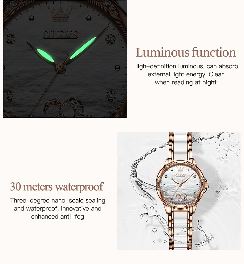 OLEVS Women Mechanical Watch Creative Minimalist Fashion Casual Analog Wristwatch Automatic Self-winding Luminous Calendar Waterproof Ceramic Watch for Women Mother's Day Gift Women Watches 2026 - $107.99 –P8
