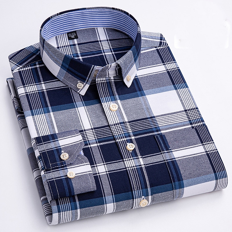 Herren Oberhemd Gestreiftes Hemd Hemd Bügelfreies Hemd Oxford Hemd Kariert / Gestreift / Chevron Hochzeit Büro & Karriere Hellblau Dunkelrot Rote Dunkelmarine Langarm Hemdkragen Ganzjährig Bekleidung 2025 - $33.99 –P7