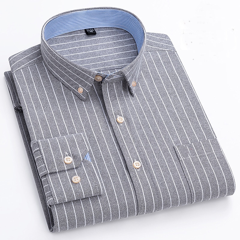 Herren Oberhemd Gestreiftes Hemd Hemd Bügelfreies Hemd Oxford Hemd Kariert / Gestreift / Chevron Hochzeit Büro & Karriere Hellblau Dunkelrot Rote Dunkelmarine Langarm Hemdkragen Ganzjährig Bekleidung 2025 - $33.99 –P14