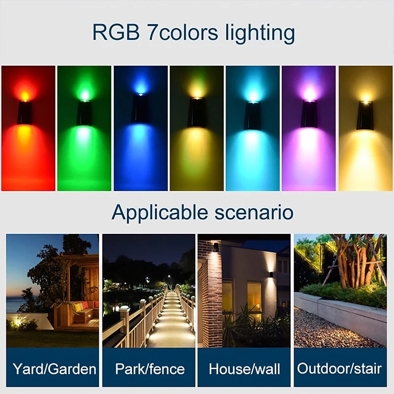 2026年 屋外ソーラーガーデンライト rgb 変色 ip65 防水壁ランプソーラー照明通路フェンス階段庭の装飾照明  コレクション – $13.49 –P13
