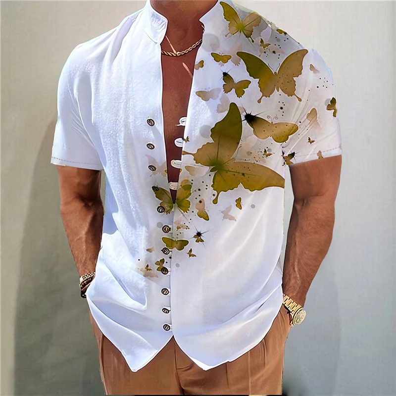 Bărbați Fluture Cămașă Camașă cu nasturi Manșon scurt Modă Șic Stradă Designer În aer liber Casual Zilnic Primavara vara Guler de stand Imprimeu Galben Albastru piscină Mov Trifoi Gri 2026 - $25.99 –P2