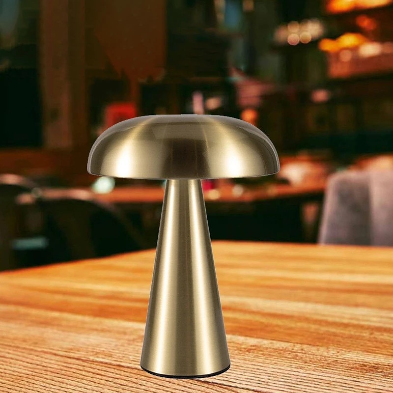 Lámpara de mesa led dorada nórdica para bar, decoración de hotel, seta, luces nocturnas de escritorio recargables, lámpara de noche con interruptor táctil de 3 colores 2025 - $45.99 –P5