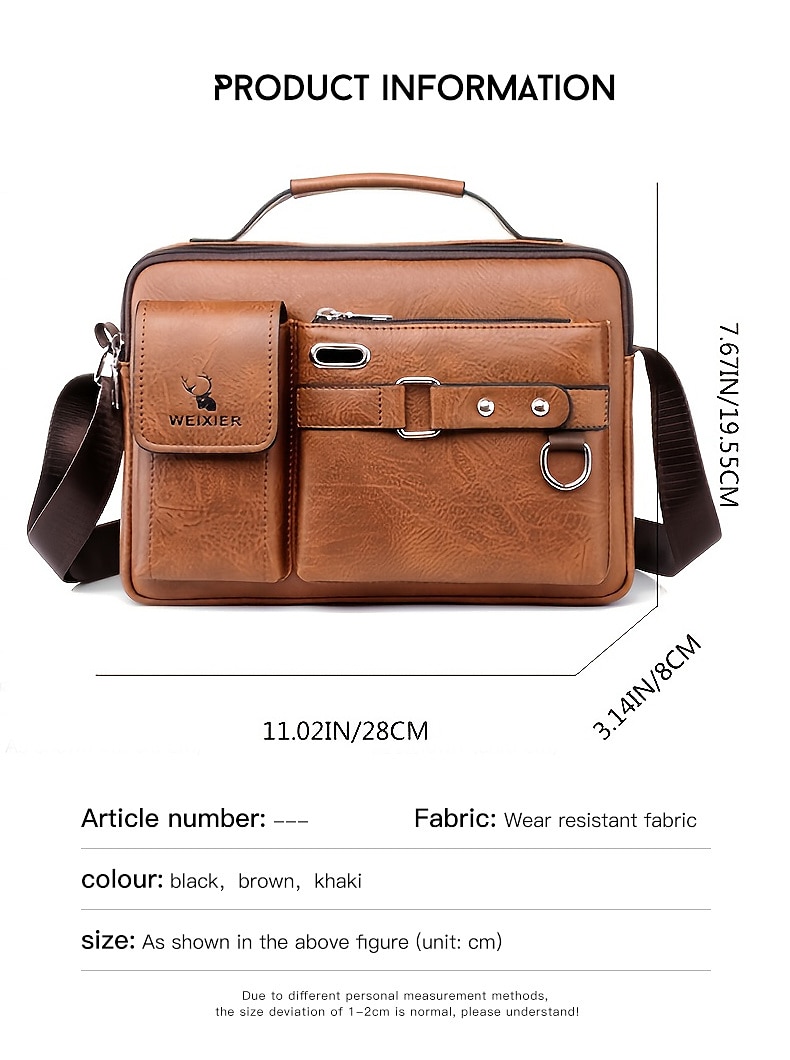 Men's Brown Faux Leather Messenger Bag with Multiple Pockets and Adjustable Strap - Stylish and Functional Crossbody Bag for Travel and Daily Use 2025 - $24.99 –P4