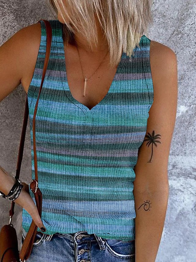 Dame Camisole Tank Top Ute Topper Grunnleggende Stripete Knapper Trykk Uten Ermer Vanlige Topper V-Hals Casual Rosa Blå Lilla Khaki 2025 - $17.99 –P2