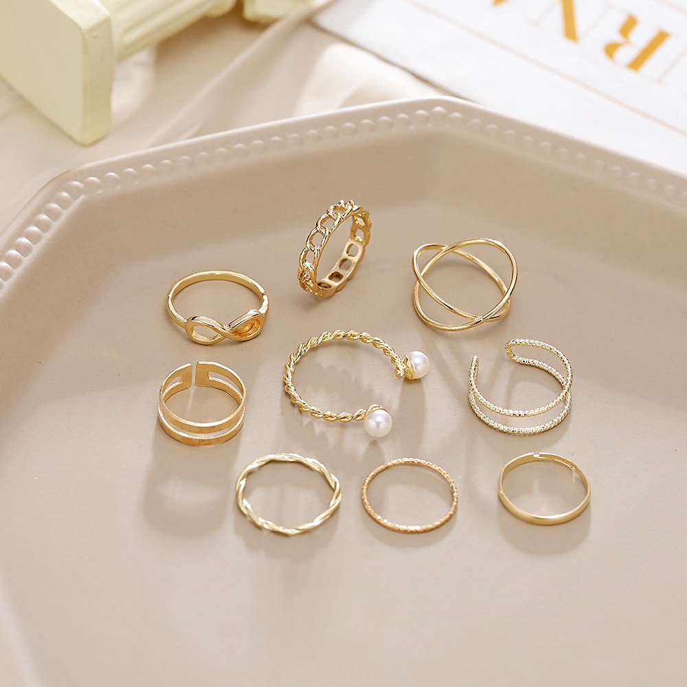 Donna Anello Matrimonio geometrico Argento Oro Cromo Mini Punk Personalizzato Moda 9 pezzi del 2025 a $6.99 –P3