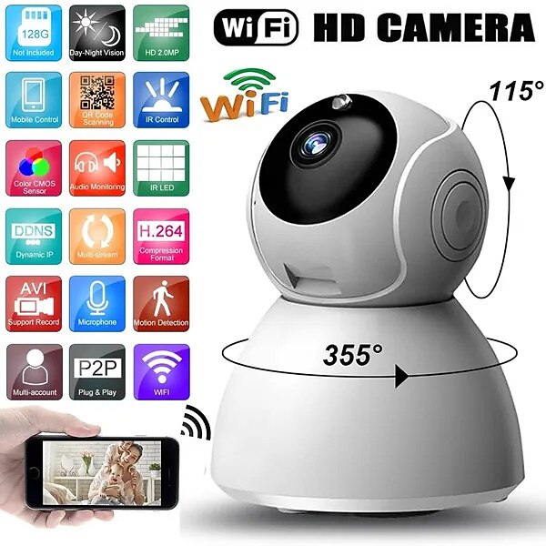 2025年 720p ip セキュリティカメラワイヤレス cctv wifi ホーム監視カメラベビーモニターサポート p2p 電話リモコン ir カットフィルター赤外線ナイトビジョンモーション検出双方向オーディオネットワーク ptz カメラ コレクション – $48.99 –P1