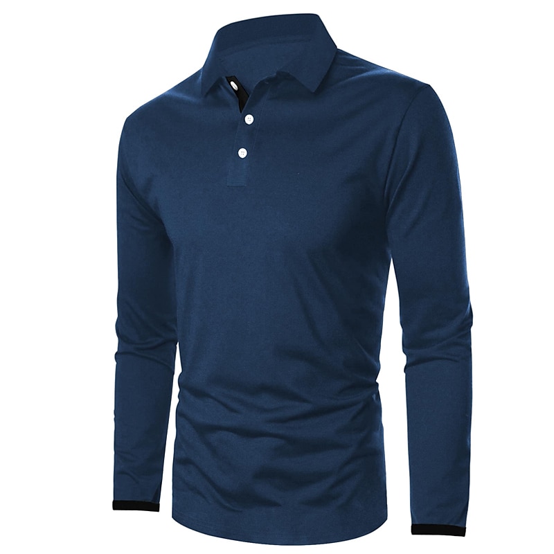 Men's Button Up Polos Polo Shirt Casual Holiday Lapel Long Sleeve Fashion Basic Plain Button Summer Regular Fit Fire Red Black Dark navy Button Up Polos 2025 - $21.99 –P2