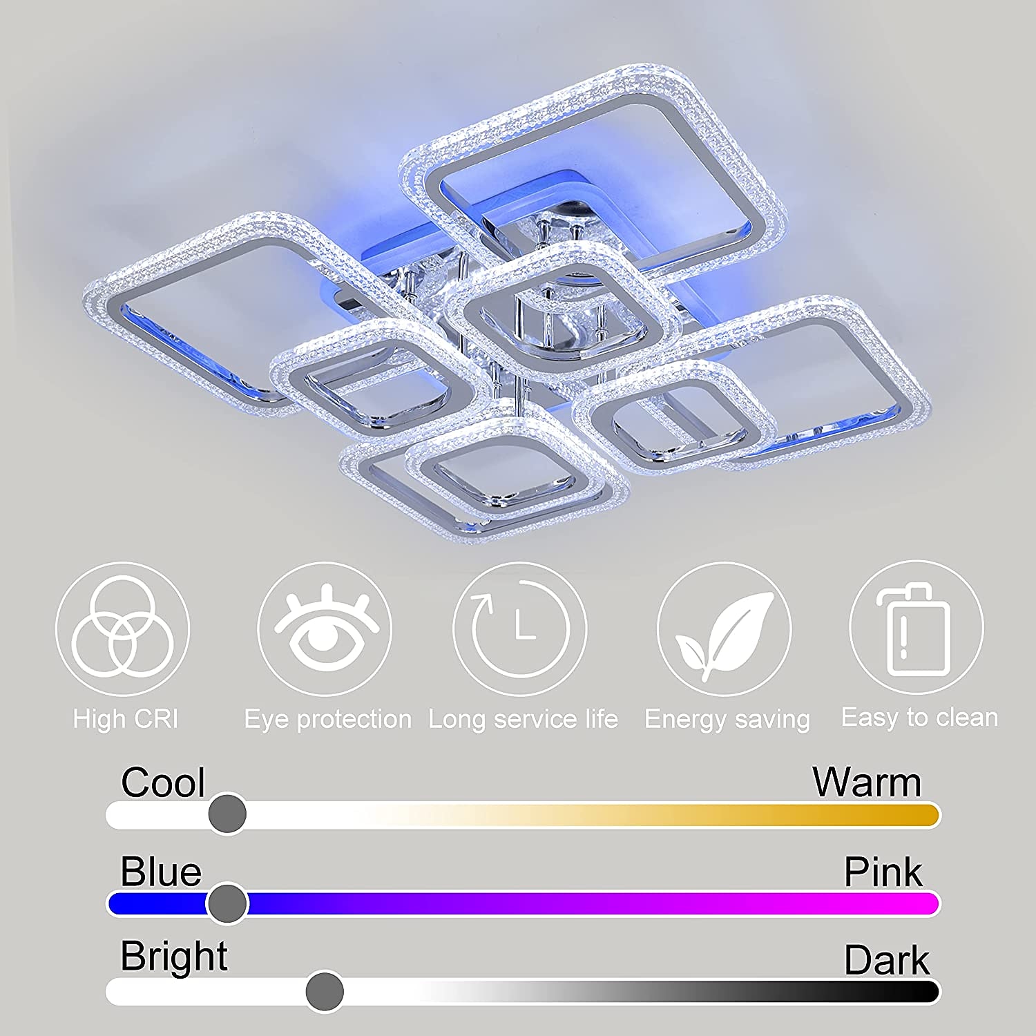 Dimmable Chrome Acrylic Ceiling Light LED 5-head and 8-head Ceiling Light with Background Light and APP Connection/Remote Control Suitable for Bedrooms Living Rooms Offices Children's Rooms 2025 - $230.39 –P5