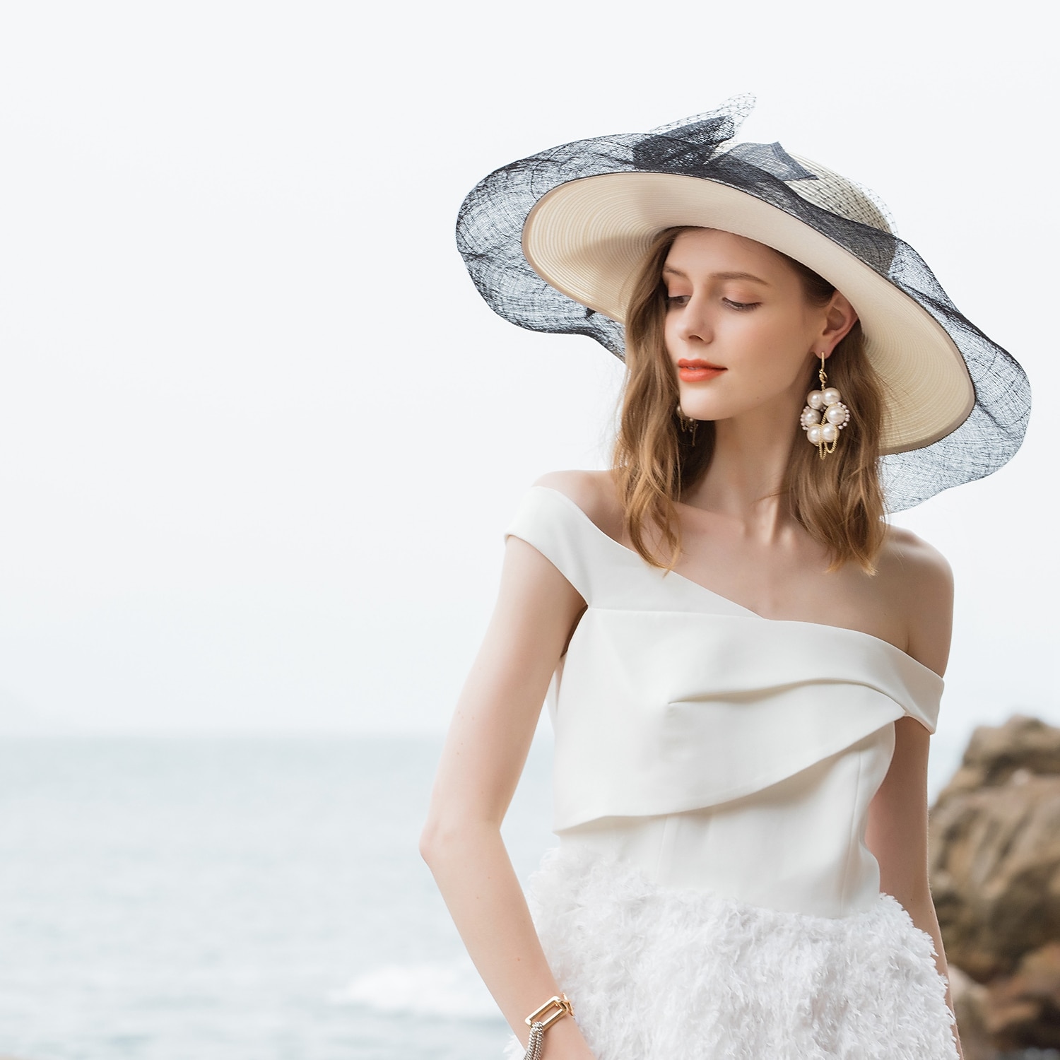hüte netz faser strohhut sonnenhut sinamay hut hochzeit lässig elegant hochzeit mit bowknot spitze kopfbedeckung kopfbedeckung outdoor 2025 - $71.99 –P5