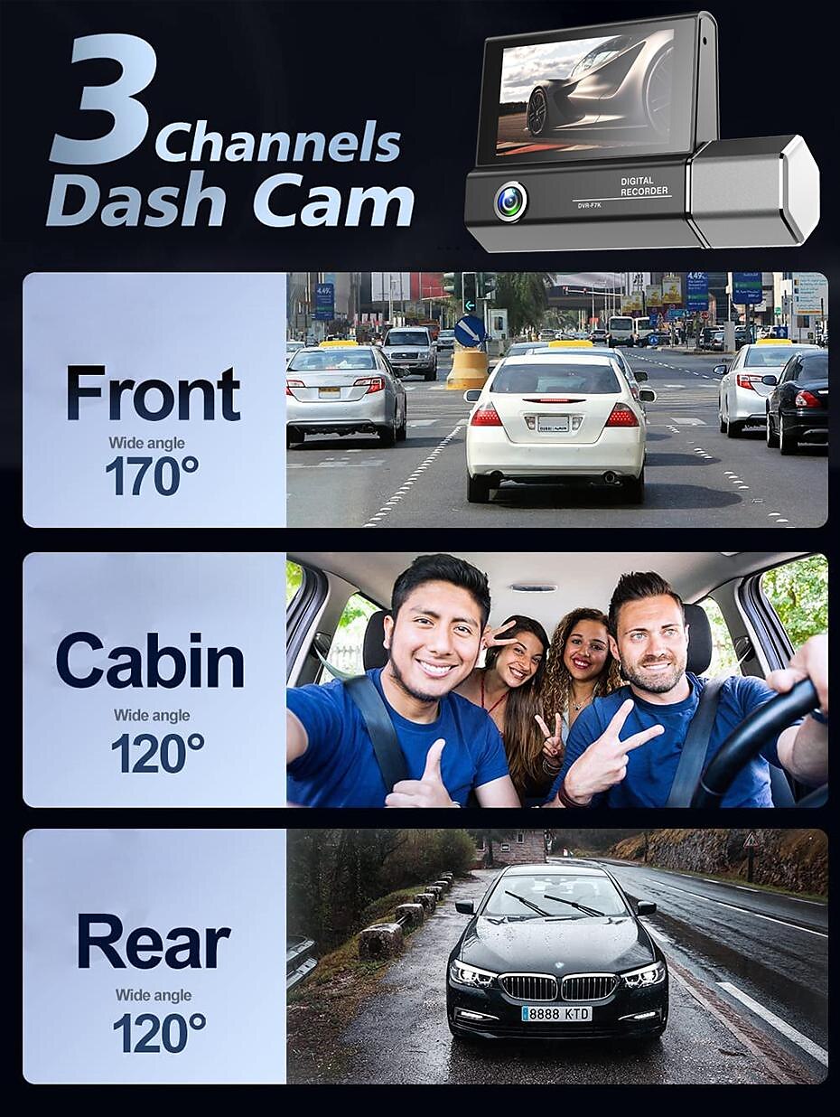 3 Channel Dash Cam for Car Camera Video Recorder Dashcam DVRs