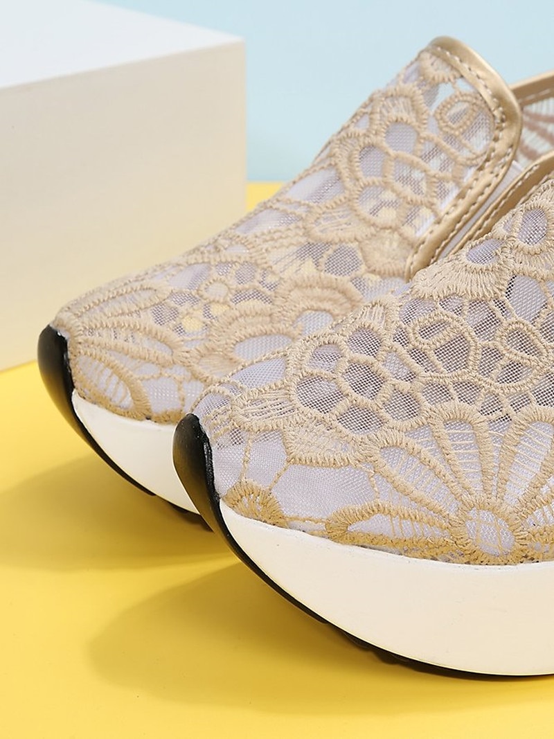 damskie beżowe, sznurowane, siateczkowe, wsuwane trampki na platformie z podeszwą typu air cushion - stylowe i wygodne buty casualowe do noszenia na co dzień 2025 - $26.99 –P3