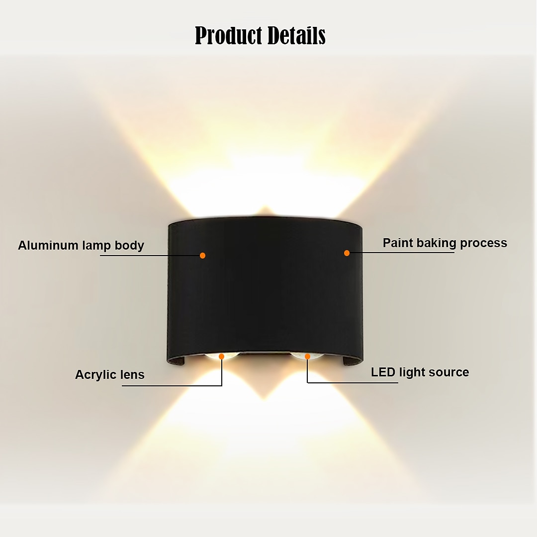 LED Outdoors Wall Lamp 2W 4W Up/Down Lighting Indoor Double-Head Curved Waterproof IP65 Wall Lamp For Patio, Garage, Courtyard Warm White Light AC85-265V 2026 - kr.214 –P2