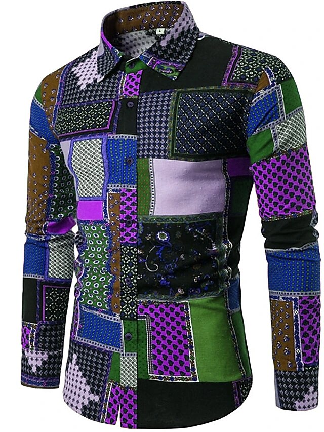 Herren Hemd Knopfhemd Langarm Designer Boho Täglich Ausgehen Ganzjährig Umlegekragen Bedruckt Hemden mit Kragen Hellgrün Dunkelgrün Purpur Regenbogen 2025 - $26.99 –P4