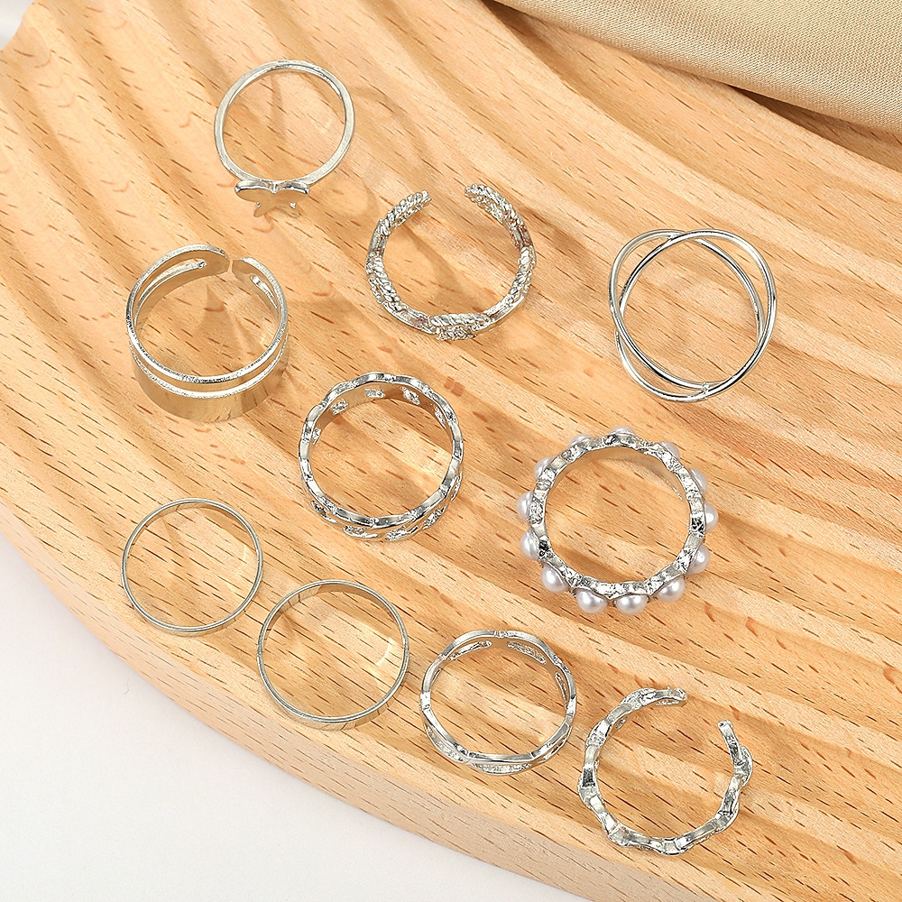 Ženy Prsten Svatební Geometrické Stříbrná Chrome Mini Punk Přizpůsobeno stylové 10ks 2025 - $4.99 –P5