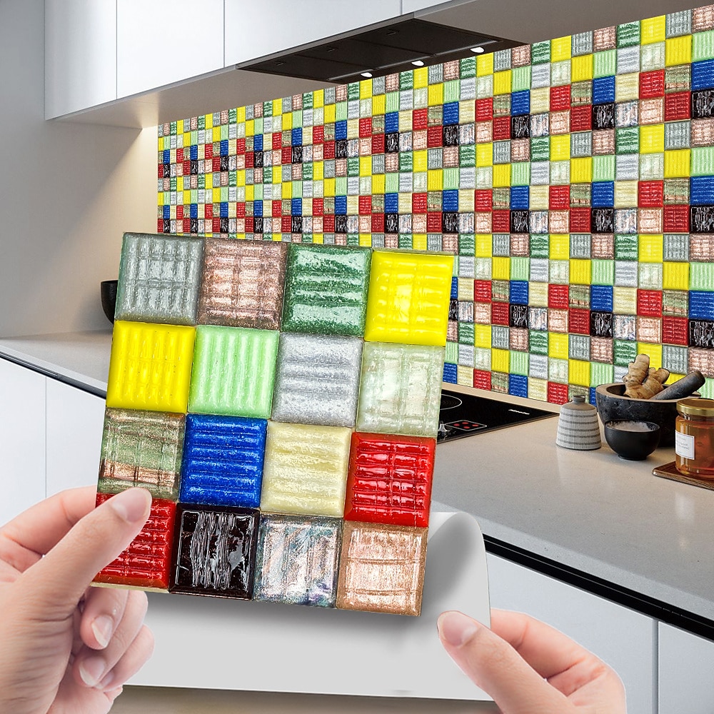 10 piezas 3d mosaico azulejo de cristal pegatina de vidrio tilediy impermeable autoadhesivo pegatina de pared 2025 - $7.99 –P18