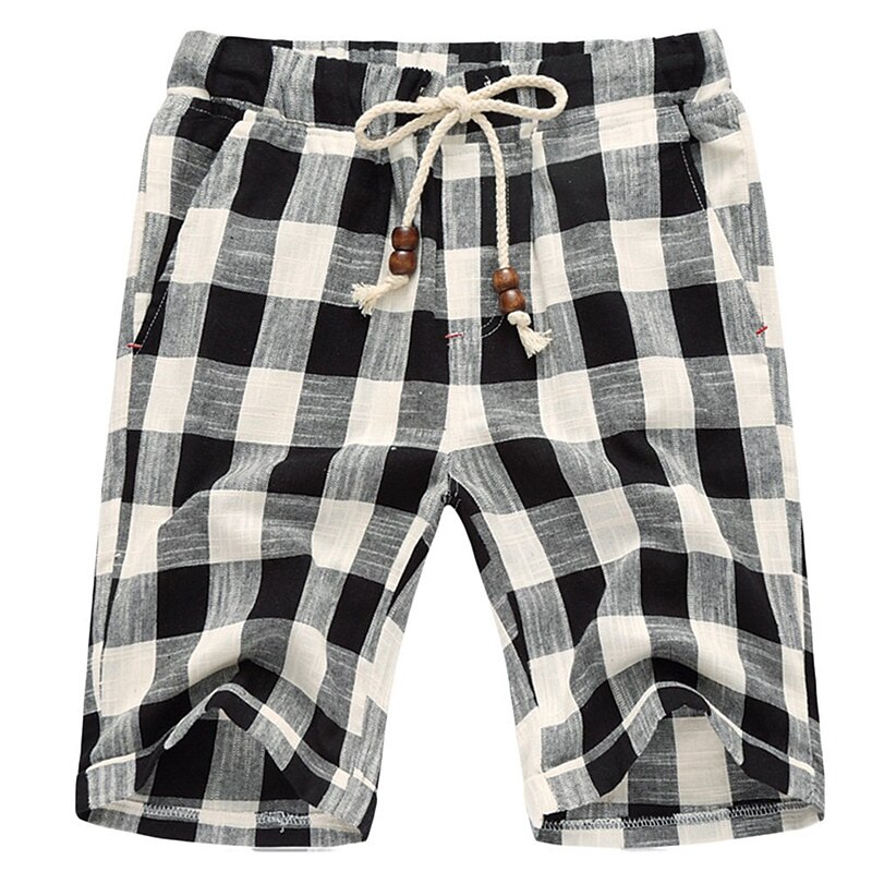 Men's Shorts Summer Shorts Beach Shorts Drawstring Elastic Waist Straight Leg Stripe Plaid Checkered Comfort Breathable Short Casual Daily Holiday Fashion Classic Style Black Red 2025 - $16.49 –P2