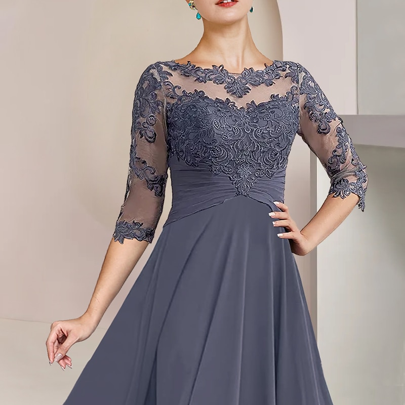 Dvoudílné A-line šaty matky nevěsty formální svatební host elegantní lodičkový krk čajová délka šifon krajka 3/4 délky rukávu s aplikacemi řasením zahrnutým s volným vlastním rozměrem 2025 - $167.99 –P3