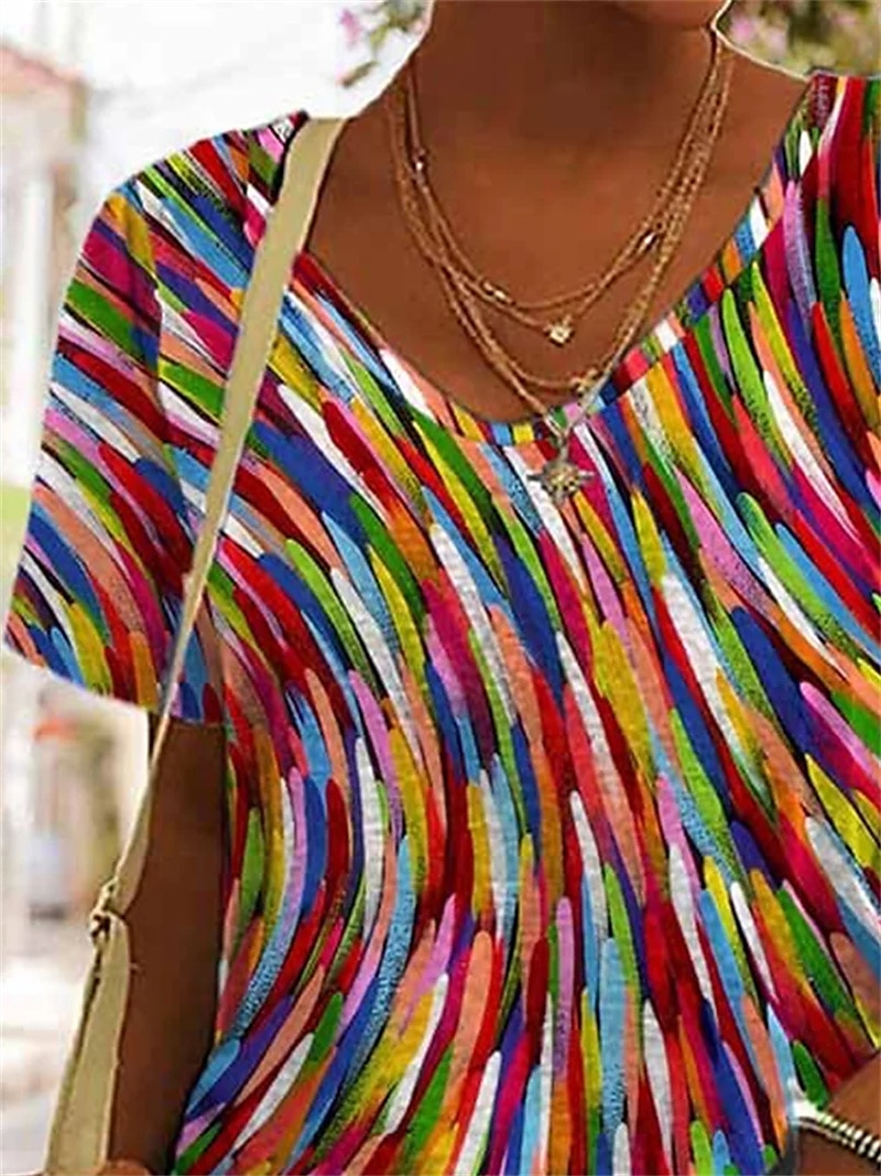 Women's T Shirt Graphic Basic Short Sleeve V Neck Regular Tops Daily Weekend Print Red Blue Green 2025 - $19.99 -P2