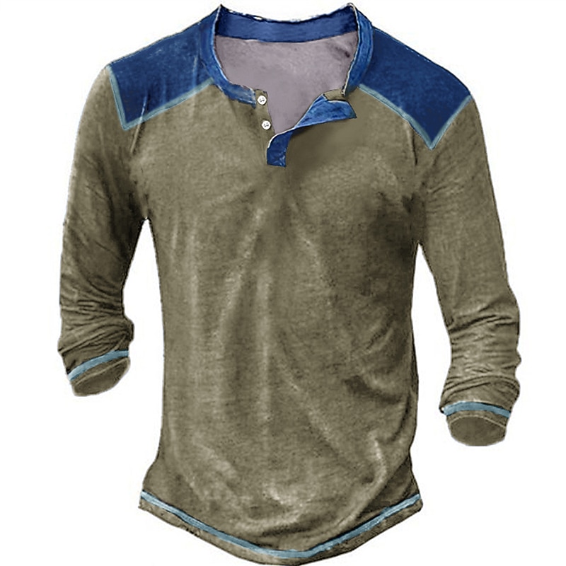 Herren T-Shirt mit Knöpfen T Shirt Henley Hemd Langarmshirt Langarm V Ausschnitt Frühling & Herbst Farbblock Designer Basic Lässig Button-Down Straße Sport Ferien Schwarz Marineblau Khaki Top T-Shirt 2025 - $21.99 –P3