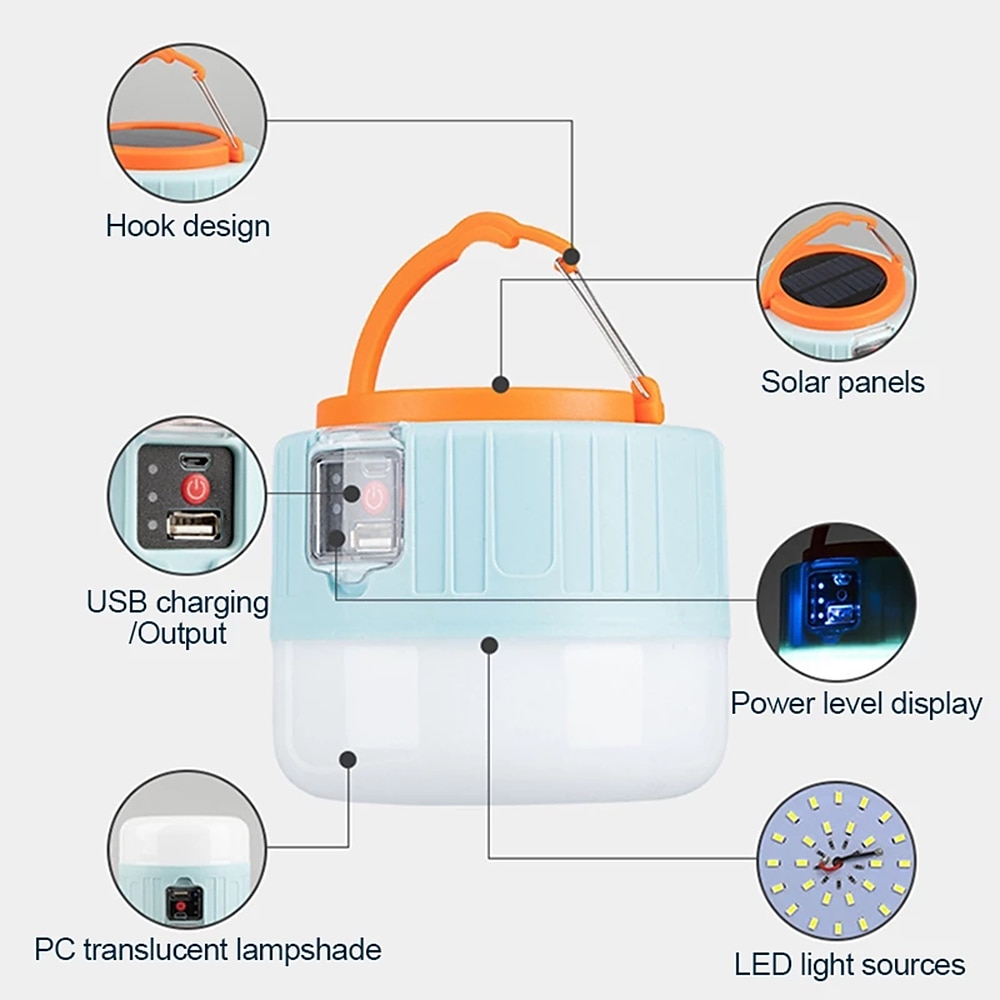 1pc Solar Led Camping Light，Solar Powered Portable Rechargeable Camping Lanterns, Outdoor Lighting Lamp With Mobile Phone Charging Function,Multi-functional Emergency Lamp 2025 - $20.99 –P1
