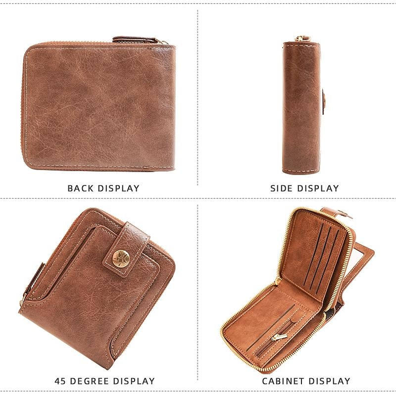 Держатель кредитных карт Кошелек мужской из PU кожи однотонный деловой кошелек держатель карт с молнией и кнопкой подарок на Валентинов день 2026 - $11.99 –P1