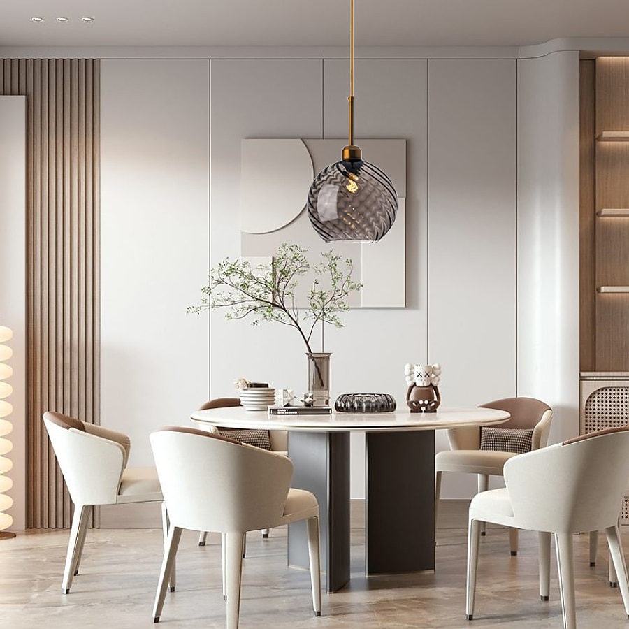 Lampes suspendues à LED îlot de cuisine en verre 10 "éclairage en verre soufflé à la main luminaires d'entrée de foyer de ferme moderne globe suspendu au plafond sur la table ambre/gris fumé 110-240v de 2025 ? $135.99 –P17