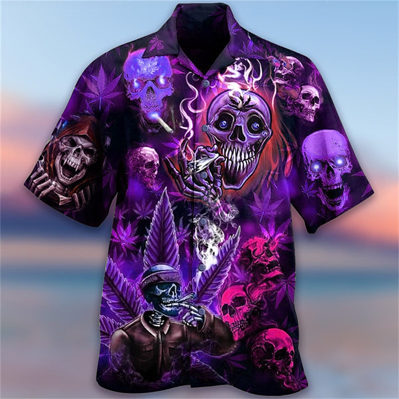 Per uomo Teschi Camicia Camicia con bottoni Manica corta Di tendenza Originale Informale Informale Giornaliero Spiaggia Primavera estate Collo ripiegabile 3D Bottone giù Giallo Blu Viola Verde del 2025 a $24.99 –P5