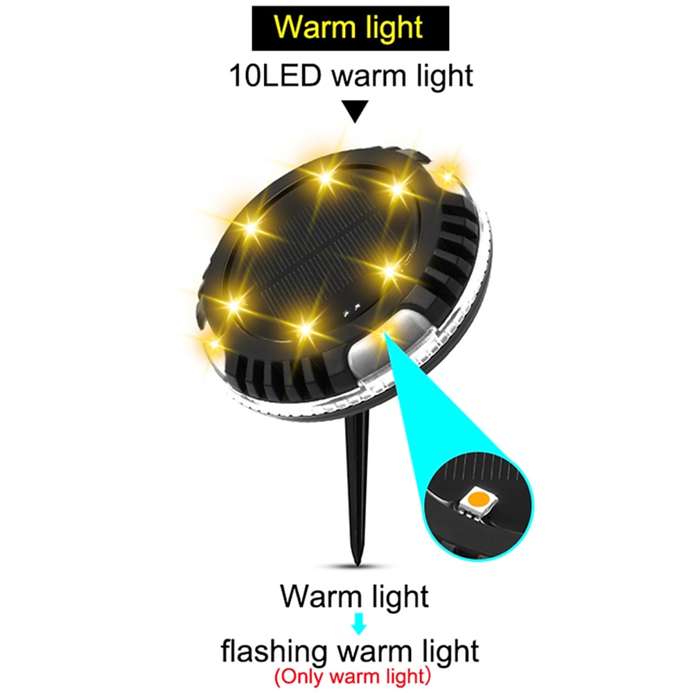 2026年 ソーラーグラウンドライト屋外庭庭パティオディスクライトマルチカラー自動変化10LED防水地中景観照明  コレクション – $20.99 –P2