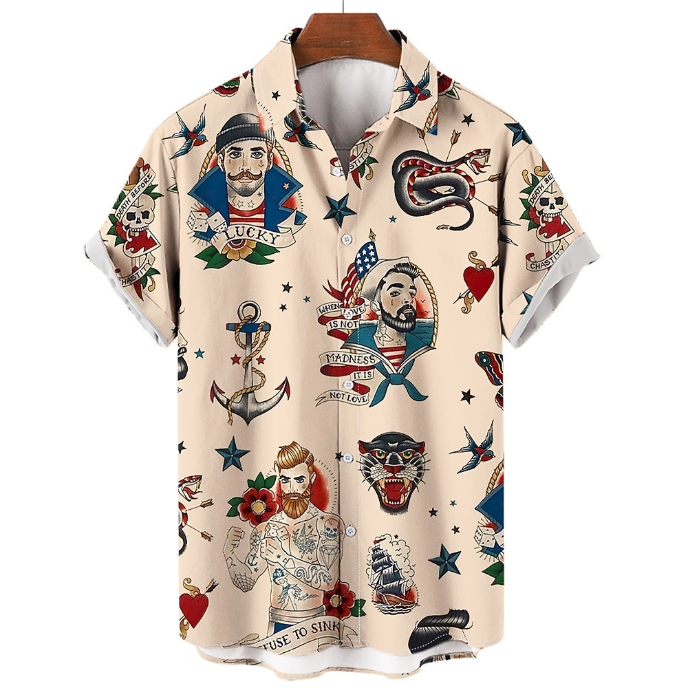 Herr Blommig Sjöjungfru Pirat Skjorta Hawaii skjorta Aloha skjorta Kort ärm Skjorta Nedvikt Vintage Tropisk Mode Gata Ledigt Hawaiisk Aprikos Svart Gul S M L 2026 - $25.99 –P3