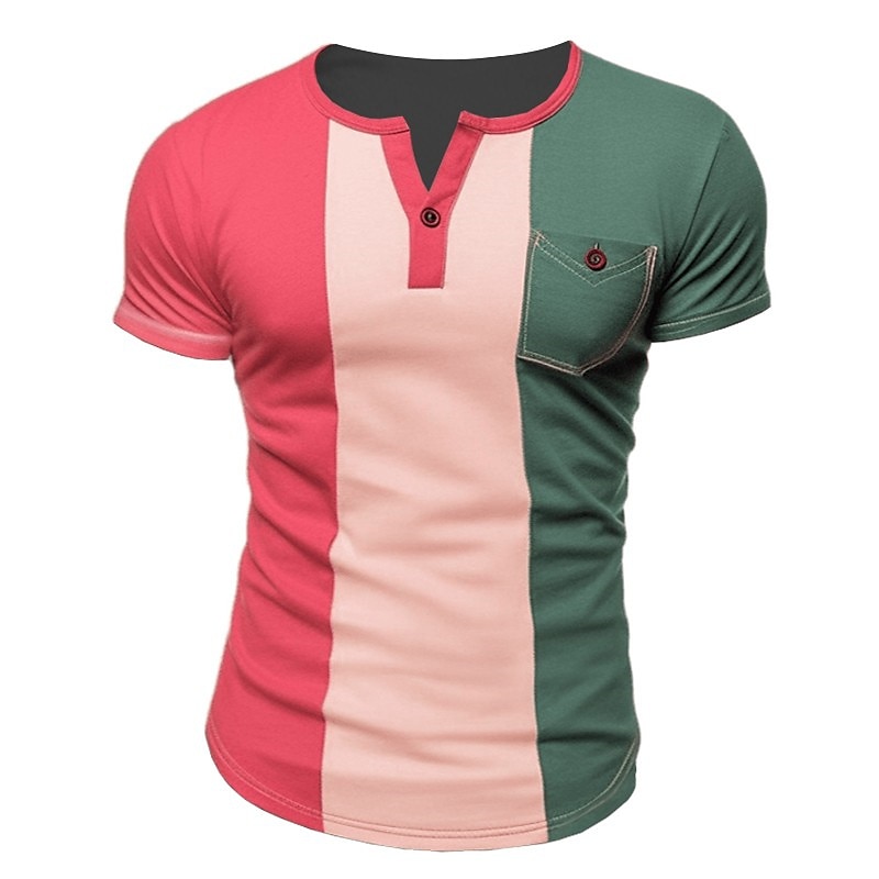 Men's Button T Shirt T Shirt Henley Shirt Tee Top Short Sleeves Henley Summer Color Block Fashion Designer Basic Vacation Street Going out Pink Blue Orange Top Tee for Men 2025 - $21.99 –P3