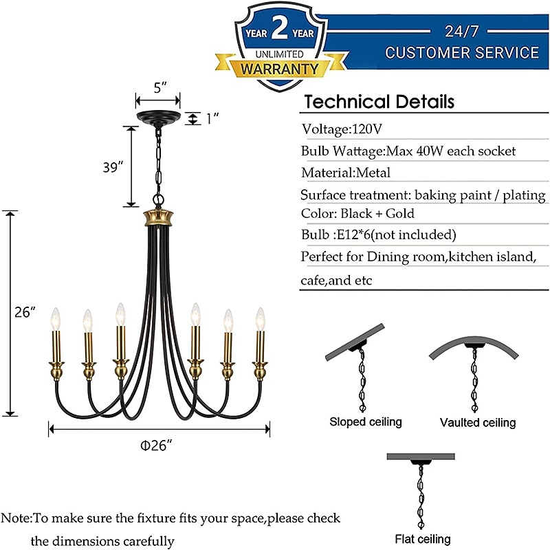 lampadario in stile candela a 6 luci 26 "lampada a sospensione classica classica semplice, plafoniera a isola da cucina per ingresso, corridoio, foyer della sala da pranzo del 2025 a $292.29 –P5