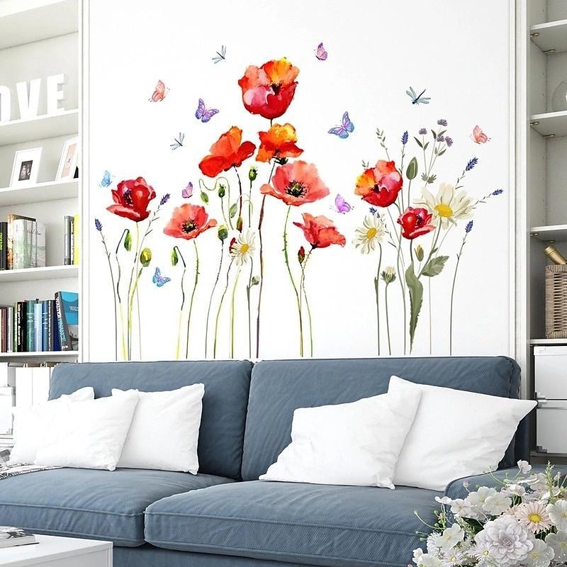 fleur plante papillon wall sticker fond mur salon chambre décoration wall sticker auto-adhésif wall sticker de 2025 ? $9.49 –P2
