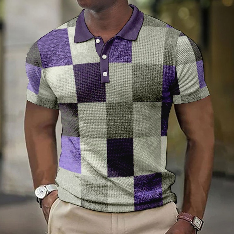 Per uomo Plaid Magliette Polo a Nido d'Ape Maglia da golf Manica Corta Magliette polo Camicie con Colletto Vintage Casual Abbigliamento da vacanza Abbigliamento Formale Abbigliamento da festa Stampa del 2026 a $23.99 –P6