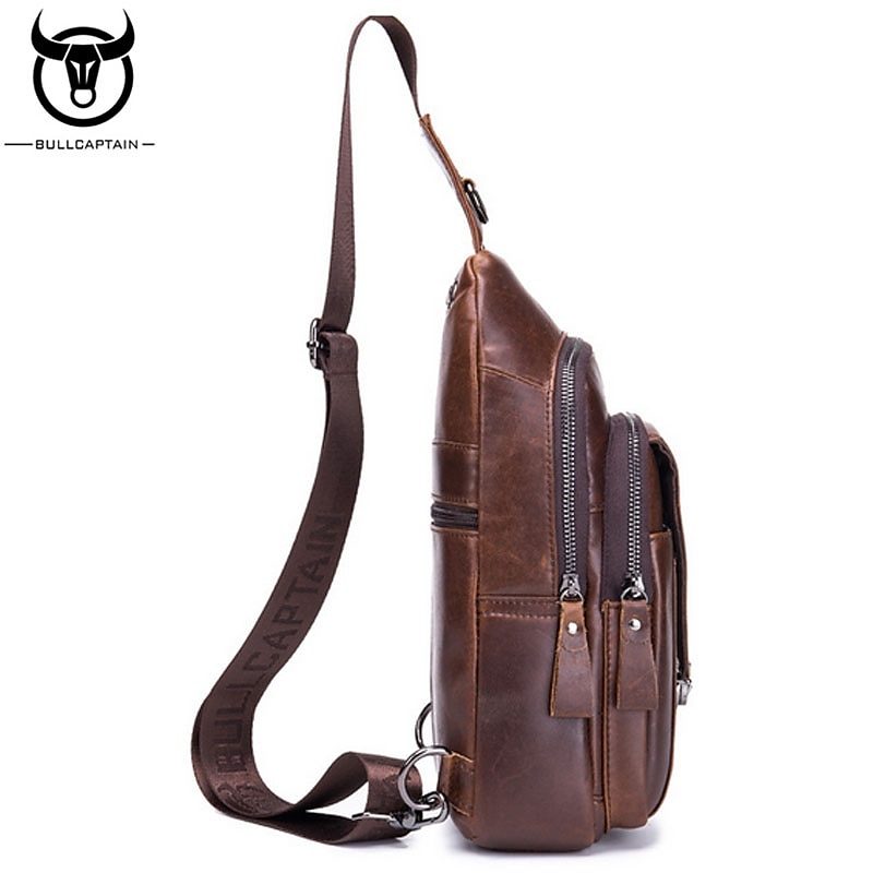 BULL CAPTAIN High Quality Men Genuine Leather Cowhide Vintage Chest Back Pack Travel fashion Cross Body Messenger Shoulder Bag 2025 - $51.99 –P10