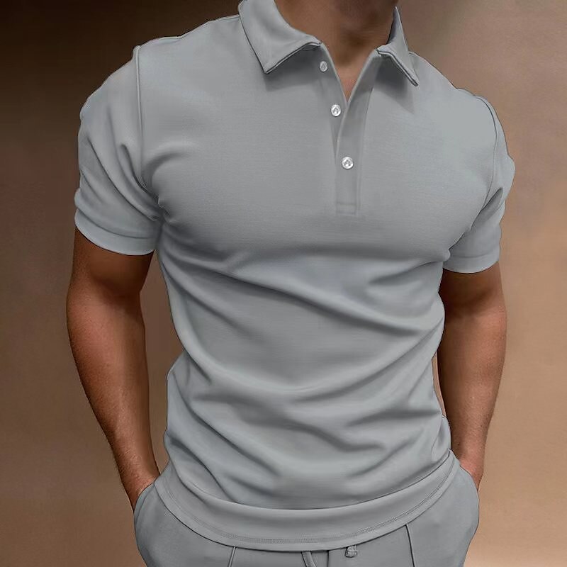 Men's Button Up Polos Polo Shirt Casual Holiday Lapel Short Sleeve Fashion Basic Plain Button Summer Regular Fit Black Navy Blue Blue Green Dark Gray Button Up Polos 2025 - $18.99 –P1