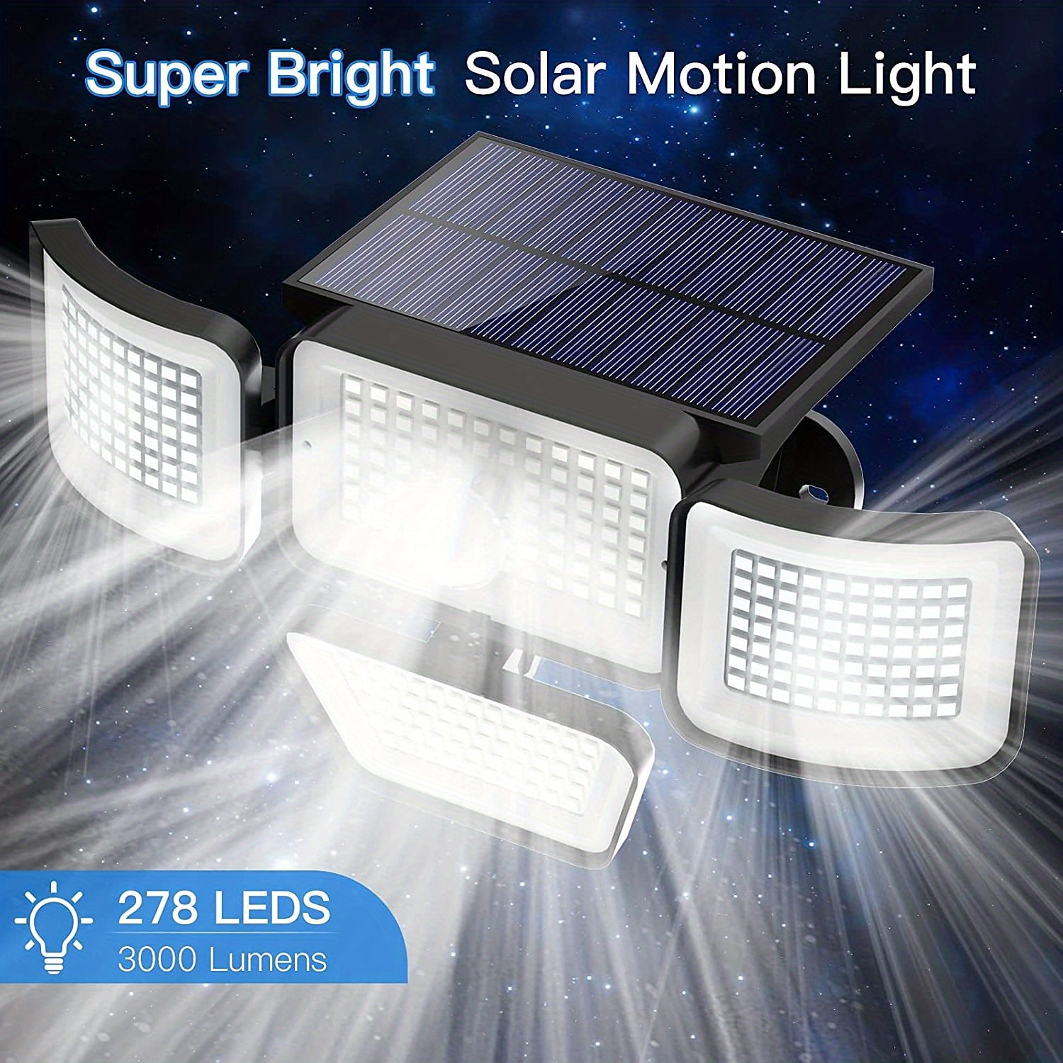 Solar Flood Lights Outdoor Lights 278LEDs 3000LM Motion Sensor Lights Solar Powered Lights 4 Heads Security Flood Lights IP65 Waterproof 300 Wide Angle Wall Lights With 3 Modes for Garden Yard Pathway 2025 - $29.99 –P1
