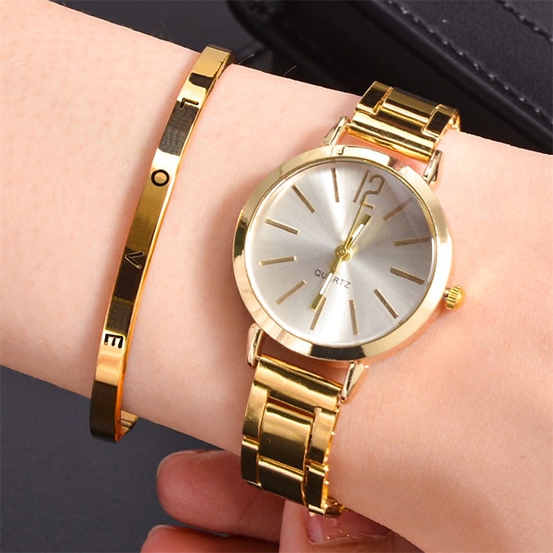 Ceas de quartz pentru femei cu brățară LOVE set de bijuterii ceas de mână analogic de lux ceas digital din oțel inoxidabil cadou pentru ea 2026 - $15.99 –P4