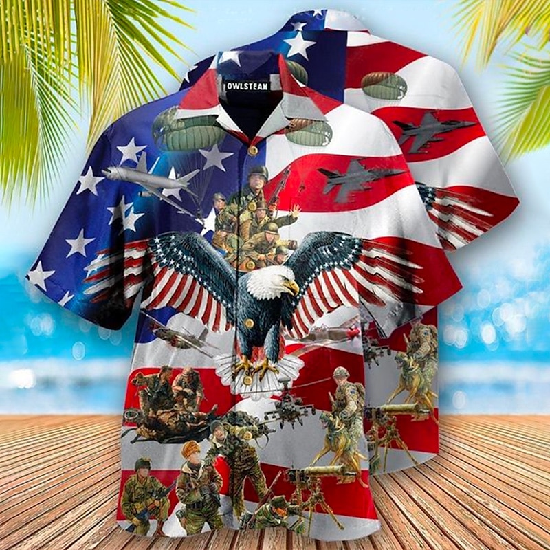 Ziua Independenței Americane Bărbați Σταυρός Steagul american Soldat Cămașă Camașă cu nasturi Manșon scurt Modă Șic Stradă Designer În aer liber Stradă Zilnic Vară Primăvară Răsfrânt Imprimeu Buton 2025 - $24.99 -P3