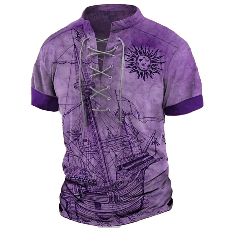 Men's T Shirt Graphic World Map Stand Collar Clothing Apparel 3D Print Daily Sports Going out Short Sleeve Lace up Print Vintage Fashion Designer Stylish 2025 - $21.99 –P9