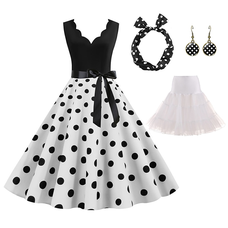 Retro Vintage 1950-es évek Grease kosztümök Rockabilly Tüll szoknya Gyűrűs szoknya A-vonalú ruha Tutu Pöttyös Fancy ruha Női Király nap buli  esti álarcosbál Felnőtt ruha Fülbevalók Fejdísz Tavasz 2025 - $16.99 –P9