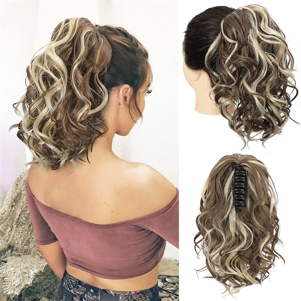 mettre en évidence l'extension de queue de cheval griffe courte épaisse ondulée bouclée mâchoire pince en fausses queues de cheval faux cheveux doux aspect naturel postiche synthétique pour les femmes de 2025 ? $19.99 –P7