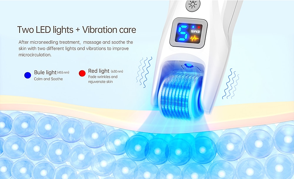 2023 Newest 540pins EMS Derma Roller Micro Current Microneedling Roller with Red Blue Light Therapy and Vibration Bio Roller G5 2024 - $55.99 –P3