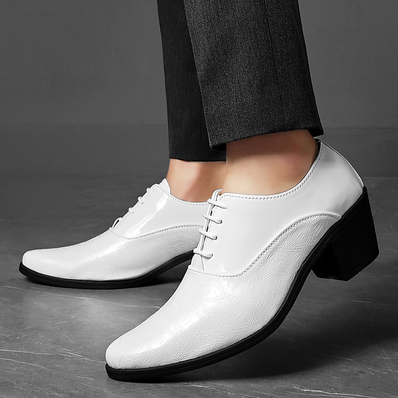 Herren-Oxford-Schnürschuhe aus weißem Lacklederimitat – elegante Schuhe mit Blockabsatz und Krokodilprägung im Vintage-Stil für Hochzeiten, Partys und formelle Anlässe 2025 - $54.99 –P3