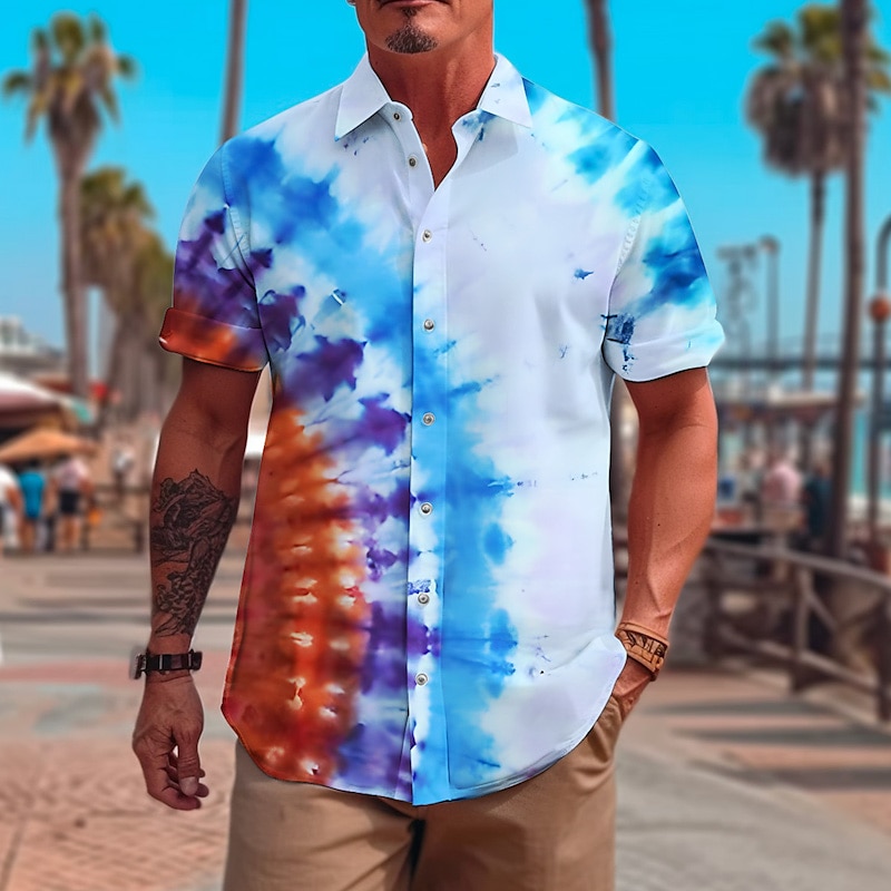 Bărbați Cravată Cămașă Camașă cu nasturi Manșon scurt Modă Designer Casual În aer liber Casual Concediu Vară Primăvară Răsfrânt Imprimeu Buton în jos Galben Albastru piscină Trifoi Curcubeu 2025 - $24.99 –P7