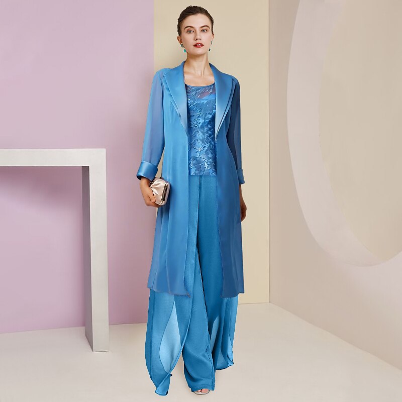 Pant Suits Scoop Ankle-length Chiffon Mother of the Bride Dress