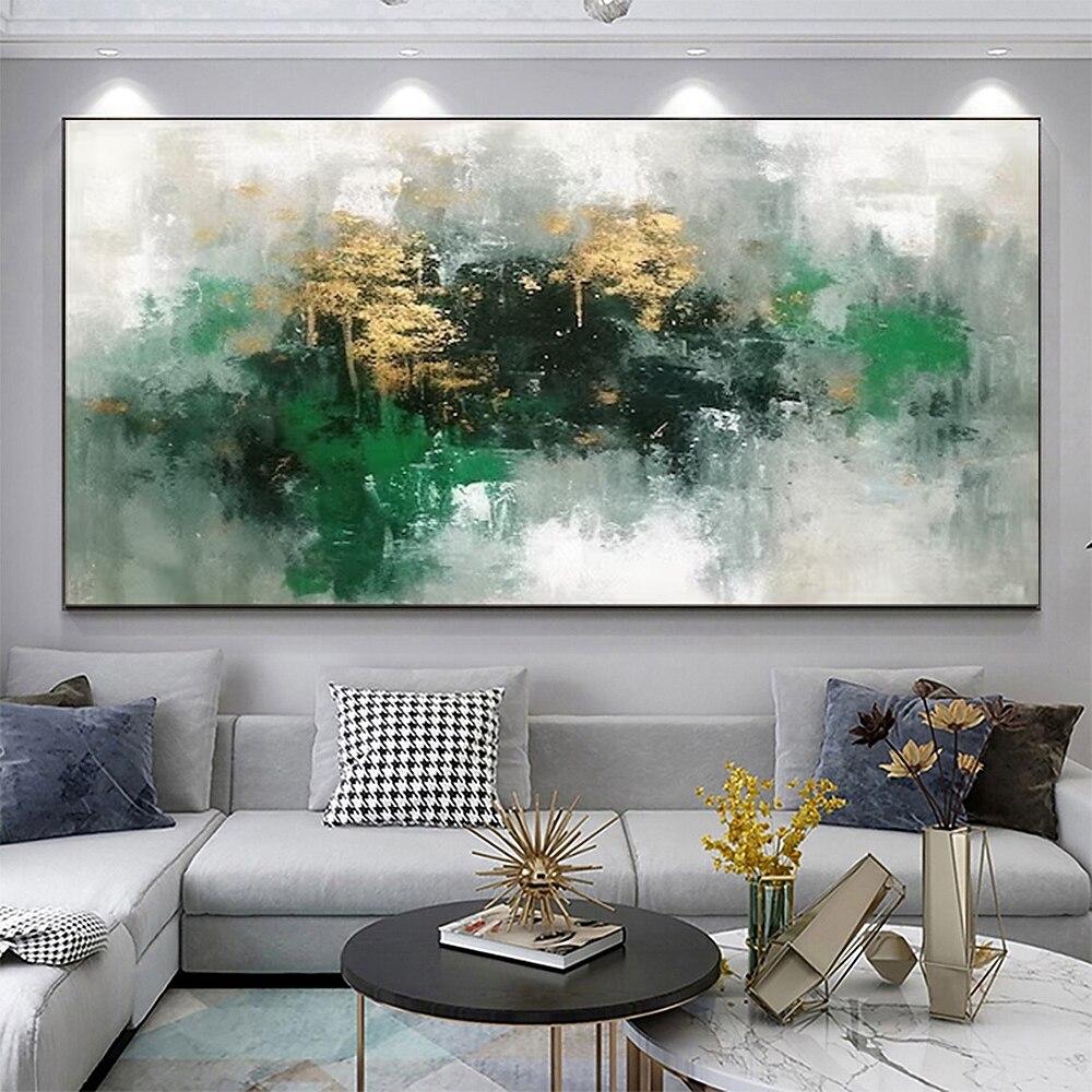 Handgefertigtes Ölgemälde auf Leinwand, Wandkunst, Dekoration, handbemalt, modernes, grünes, goldenes, abstraktes Gemälde für die Inneneinrichtung, gerolltes, rahmenloses, ungedehntes Gemälde 2025 - $85.99 –P9