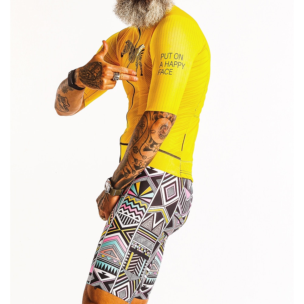 Homens Camisa com Bermuda Bretelle Manga Curta Ciclismo de Montanha Ciclismo de Estrada Verão Amarelo Geométrica Moto Tapete 3D Secagem Rápida Bolso Traseiro Pavio Humido Respirável Elastano Esportes de 2026 por $49.99 –P4