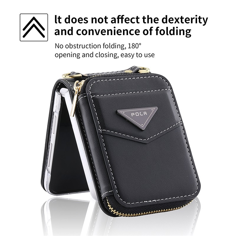 Phone Case For Samsung Galaxy Z Flip 6 Z Flip 5 Z Flip 4 Z Flip 3 Wallet Case Portable Zipper Card Slot Solid Colored PC PU Leather 2025 - $25.99 –P5